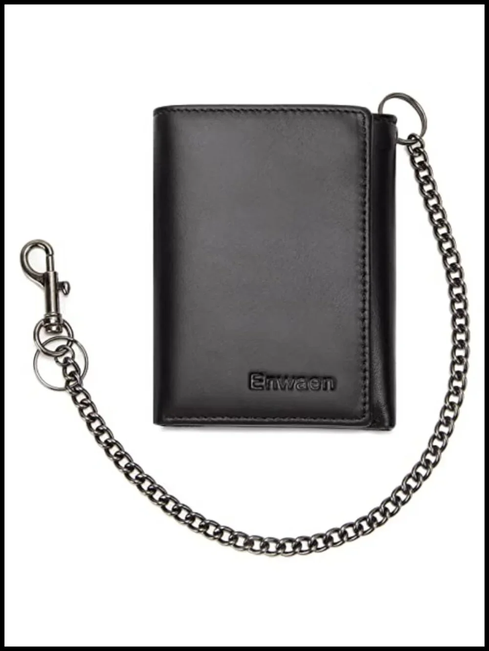 Genuine Leather Trifold Wallet with Chain RFID Blocking Anti-Theft for Men